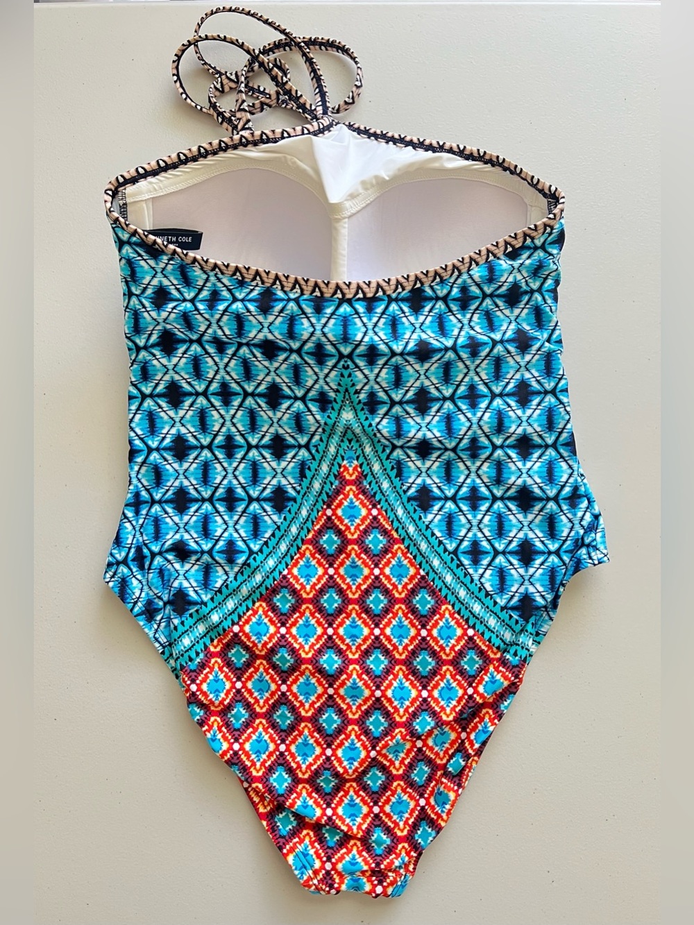 Kenneth Cole Tribe Vibes High Neck Halter One Piece Swimsuit Tribal Print - Picture 4 of 8